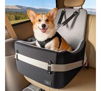 PETSFIT Siège Auto pour Chien, pour Chiens Petits/Moyens jusqu'à 15kg - Système de Sécurité Breveté, Coussin Mémoire de Forme 13cm, Housse Lavable, Coussin Double Face, Idéal pour Voyage- Noir & Gris