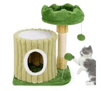 PETSITE Petit arbre à chat mignon de 54,6 cm avec griffoir en sisal, niche à chat, perchoir supérieur, ressort interactif et balle suspendue, idéal pour les petits chats et chatons d'intérieur, vert