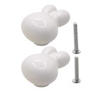 PETSOLA 2 Pièces Bouton de Meuble Accessoire D'Armoire Poignée de Commode Tirant de Porte Au Motif Lapin Charmant En Céramique Robuste Approprié pour La, Blanc