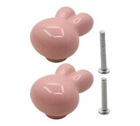 PETSOLA 2 Pièces Bouton de Meuble Accessoire D'Armoire Poignée de Commode Tirant de Porte Au Motif Lapin Charmant En Céramique Robuste Approprié pour La, Rose