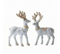 PETSOLA 2 Pièces Statute Renne en Plastique Floculé isonnier Statue Noël Stable, Argent