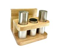 PETSOLA 4 Pièces Pot à Épices Distributeur de -dents Support Serviette Boîte à Condiments Flacon de Sel Inox Compact Organisation Adaptée Repas Domicile, Bois En Acier Inoxydable