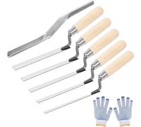 PETSOLA 6 Pièces Spatule de Jointoiement Truelle Pointeur Lisseuse Outil Maçonnerie Embouts Plats Acier Poignée Cylindrique Bois Adaptée aux de Pierre