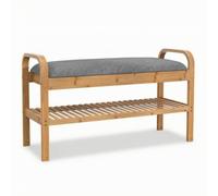PETSOLA Banc d'Entrée à Abattant Banc Chaussures Coffre Rangement Meuble Vestiaire Assise Molletonnée en Bambou Rangement Discret et Tablette Lattes Mobilité