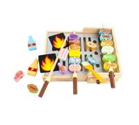 PETSOLA Barbecue Enfant Ensemble Cuisine Jouet en Bois Grill Brochettes Sauces Simulation Accessoires Réalistes Scène Plein Air Initiation Cuisine Imagination Convient à Maison Crèche Cadeau
