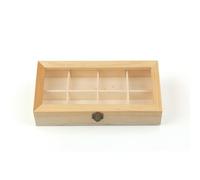 PETSOLA Boîte de Rangement en Bois avec Couvercle Transparent Organisateur à Compartiments Multiples Coffret Présentoir Finition Non Traitée à Personnaliser, 29-13-5cm, 8-Grid