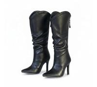PETSOLA Bottes Hautes pour Poupée Bottes Poupée Bottes Genou Chaussures Talon Bottines BJD en PU Lisse avec Tige Plissée et Fermeture Latérale Silhouette , Noir , Quatre Points en Stock