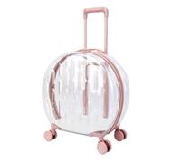 PETSOLA Caisse Transport avec Poignée Télescopique Transparent Valise Portable Bagage pour Petits Chiens, Voyageurs, Déplacement, Vétérinaire, Rose, Rayé