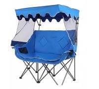 PETSOLA Canapé de Plein Air Pliable avec Auvent Double Siège Chaise Banc Loveseat Dossier Réglable Confort Oxford et Cadre en Acier Adapté aux W nds Nature Randonnées Jardin, Bleu