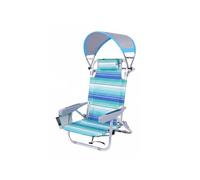 PETSOLA Chaise Plage Pliable avec Auvent Transat Fauteuil Siège Dossier Inclinable Cinq Positions Du Droit au Structure Robuste en Alliage Aluminium Poches de, Blue Green Stripe
