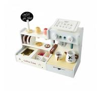 PETSOLA Coffee Set Ensemble Bois Enfant Cafetière Jouet Pâtisseries Factices Tablette Menu Jetons Caisse Coordination Fine et Imagination Adapté aux Jeux à la Maison Centre Préscolaire