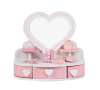 PETSOLA Coiffeuse Jeu avec Miroir D'imitation Jouet Compacte, Coiffeuse en Forme De Cœur avec Tiroirs, Dimensions 35 Cm X 20 Cm X 32 Cm