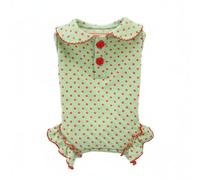 PETSOLA Cotton Bodysuit Combinaison Robe Animale Chiot Chat Tenue Costume Pleine Couverture Motif Pois Col à Volants Boutons Confortable pour Marcher S, Green, 2XL