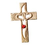 PETSOLA Croix En Bois Sculpté, Symbole de Spiritualité, Ornée de Cœurs Entrelacés. Croix Décorative En Bois Représentant L'amour, Idéale pour Un, Bois standard