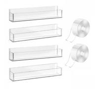 PETSOLA Étagère Murale Acrylique Rangement Étagère Support Épices Organisateur Mural Présentoir Conception Gain de Place pour Bouteilles et Flacons Surface, Transparent, Lotde4