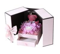 PETSOLA Fleurs Stabilisées Roses, Cadeau avec Un Adorable Ourson, Fait Main, Amour, Cadeau Romantique pour La Fête des Mères, épouse, Maman, Modèle E