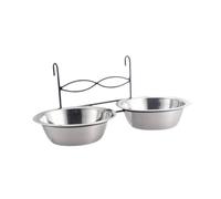 PETSOLA Gamelles Suspendues pour Animaux de Compagnie, Double Gamelle pour Chats avec Support, Distributeur d'eau Robuste pour Cage, Mangeoire pour Chiens, Diamètre 17cm