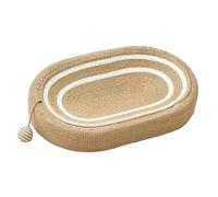 PETSOLA Griffoir pour Chat Ovale, Protection de Meubles, Griffes Résistantes, Antidérapant, Lit de Repos Portable avec Balle Jouet et Tapis à Griffer, Blanc Rayé Marron