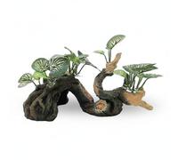PETSOLA Grotte en Résine Décoratif Cachette en Pierre Stable Accessoire Terrarium pour Vivarium, Vert, Grand Bois Flotté