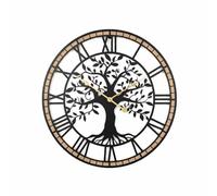 PETSOLA Horloge Murale Arbre Pendule Décoration Horloge Murale Métal Chiffres Romains Lisibles Aiguilles Dorées Bordure Bois 60cm Point Focal Mural Adaptée au Salon Couloir Entrée Pièce Principale