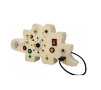 PETSOLA Learning Board Panneau Éducatif en Bois Planche d'Activités Tableau d'Éveil Jouet Sensoriel avec Leviers Engrenages et Serrures LEDs et Textures pour, Planche Colorée
