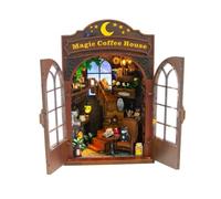 PETSOLA Maquette Café en Bois à Monter Soi-même Maison Miniature Mini Diorama pour Adolescents, Bibliothèque