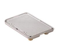 PETSOLA Marchepied avec Grille Anti-Projection Tapis Litière Ajouré pour Chats, Gris Clair, Tapis De Litière pour Chat en PP avec Pieds en Bois, 42x29x6cm