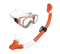 PETSOLA Masque de Plongée Adulte Lunettes Tuba Kit Complet avec Tube Respiratoire PVC Ajustement Personnalisable Boucle Stable et Visière Large Convient à, Orange Transparent, M2510 Silicone+S32
