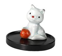 PETSOLA Mini Support de Brûleur avec Bac Récupérateur de Cendres, Statuette D'animal Mignon En Céramique pour La Décoration de La Chambre, Du Bureau Ou Du, Balle à chat