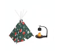 PETSOLA Mini Tente Miniature Tente de Poupée Tente de Jeu Accessoire de Maison de Poupée Décor de Campement Tissu Plastique Résine avec Pot Suspendu et Foyer, Vert Branch Stove