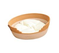 PETSOLA Panier-lit Tressé en Corde de Coton pour Chat, Maison pour Animaux avec Coussin, Griffoir et, Protection pour Meubles et Couchage pour Ch, S