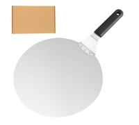 PETSOLA Pelle à Pizza Spatule Lèchefrite Lifter Palette Glisse Aisée Sous Pâtes et Croûtes Chaudes avec Plateau Rond Argenté, 12 Pouces, Pelle À Poignée En Plastique Ronde + Emballage En Carton