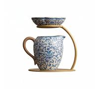 PETSOLA Pichet en Céramique Pichet Thé Carafe Service Verseuse Filtrante Passoire Thé avec Support Stable pour Passoire Séparation Rapide des Feuilles Style, Beige, Tasse Fleur De Lotus