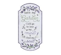 PETSOLA Plaque Murale Vintage Suspendue Texte, Panneau De Jardin Violet Clair Avec Inscription "Into My Garden I Will Go To Lose My Mind & Find My Soul" Et Lavande, 55.5x27.5cm