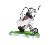 PETSOLA Porte-Stylo Mini Golf avec Sac Miniature de Golf Objet de Souvenir Golf avec Chariot Mobile Ensemble Stylos Club Accessoire de Bureau en Cuir Convenab, Blanc Marron