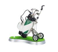 PETSOLA Porte-Stylo Mini Golf avec Sac Miniature de Golf Objet de Souvenir Golf avec Chariot Mobile Ensemble Stylos Club Accessoire de Bureau en Cuir Convenab, Blanc Vert