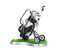 PETSOLA Porte-Stylo Mini Golf avec Sac Miniature de Golf Objet de Souvenir Golf avec Chariot Mobile Ensemble Stylos Club Accessoire de Bureau en Cuir Convenab, Noir Argent