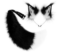 PETSOLA Serre-Tête Oreilles Renard avec Queue Réglable Oreilles et Queue Renard Facile à Porter pour Cosplayeurs, Adultes, Photographie Photo, Array, Noir Et Blanc