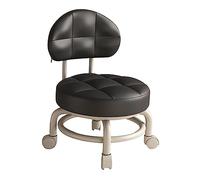 PETSOLA Tabouret Bas Rond à roulettes, Tabouret de Pédicure, Repose-Pieds pour Canapé, Tabouret de Maquillage avec Dossier et Siège à roulettes, Tabouret Cour, Noir