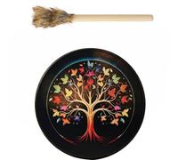 PETSOLA Tambour Décoratif à Cadre Instrument à Main Décor d'Intérieur en Contreplaqué et Polyester Esthétique Arbre Sacré et Lune Adapté aux, Colorful Leaf