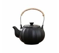 PETSOLA Théière en Céramique Théière Kettle Bouilloire Verseuse Poignée Isolante en Finition Pierre Vintage Chauffage sur Flamme, Théière Citrouille En Poterie Noire Avec Anse En Corde, 600ml