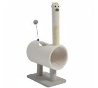 PETSOLA Tunnel Griffoir Nichoir Plateforme Structure Bois et Peluche pour Escalade Cachette avec Pompon Mobile Adapté aux Chats, Arbre À Chat en Forme De Lama avec Tunnel Et Poteau À Griffer