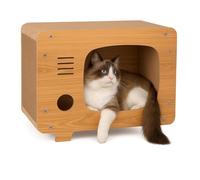 Petsona Griffoir pour Chat Dome en Forme De Télévision Original Accessoire Moderne Et Fonctionnel avec Espace De Jeu Et De Détente pour Chats Niche pour, Naturel