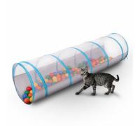 Petsona Tunnel pour Animaux Les Chats Et Les Chiens avec 100 Balles Colorées Pliable Jouet pour Animaux De Compagnie Idéal pour Intérieur Et Extérieur, Gris-Bleu:Jaune/Vert/Bleu/Rouge/Orange