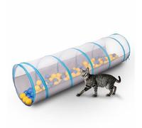 Petsona Tunnel pour Animaux Les Chats Et Les Chiens avec 100 Balles Colorées Pliable Jouet pour Animaux De Compagnie Idéal pour Intérieur Et Extérieur, Gris-Bleu:Bleu/Jaune