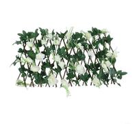 PETSTIBLE Haies de fleurs artificielles extensibles - Treillis en bois avec feuilles artificielles - Brise-vue pour jardin (blanc)