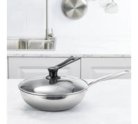 PETSTIBLE Wok en acier inoxydable Ø 32 cm (avec couvercle), compatible induction et cuisson à flamme nue pour induction, gaz, tous feux (A)