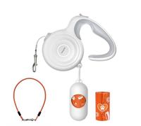 Petsuper Laisse extensible pour chien avec câble résistant aux morsures et distributeur de sacs à déjections canines (blanc, kits PL03)