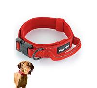PetTec Collier pour chien en néoprène et nylon, avec poignée, pour petits et grands chiens, rembourré, extrêmement robuste et imperméable, réglable, rouge