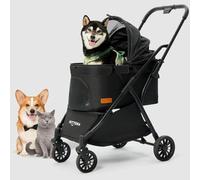 PETTENA Poussette pliable One-Touch pour petits chiens et chats jusqu'à 22,7 kg, poussette portable tout terrain, grand espace, noir